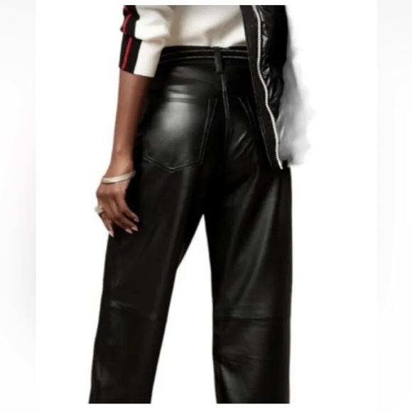 New Women Banana Republic High Rise Straight Black 100% Lamb Leather Pants Sz 34 - Picture 6 of 13